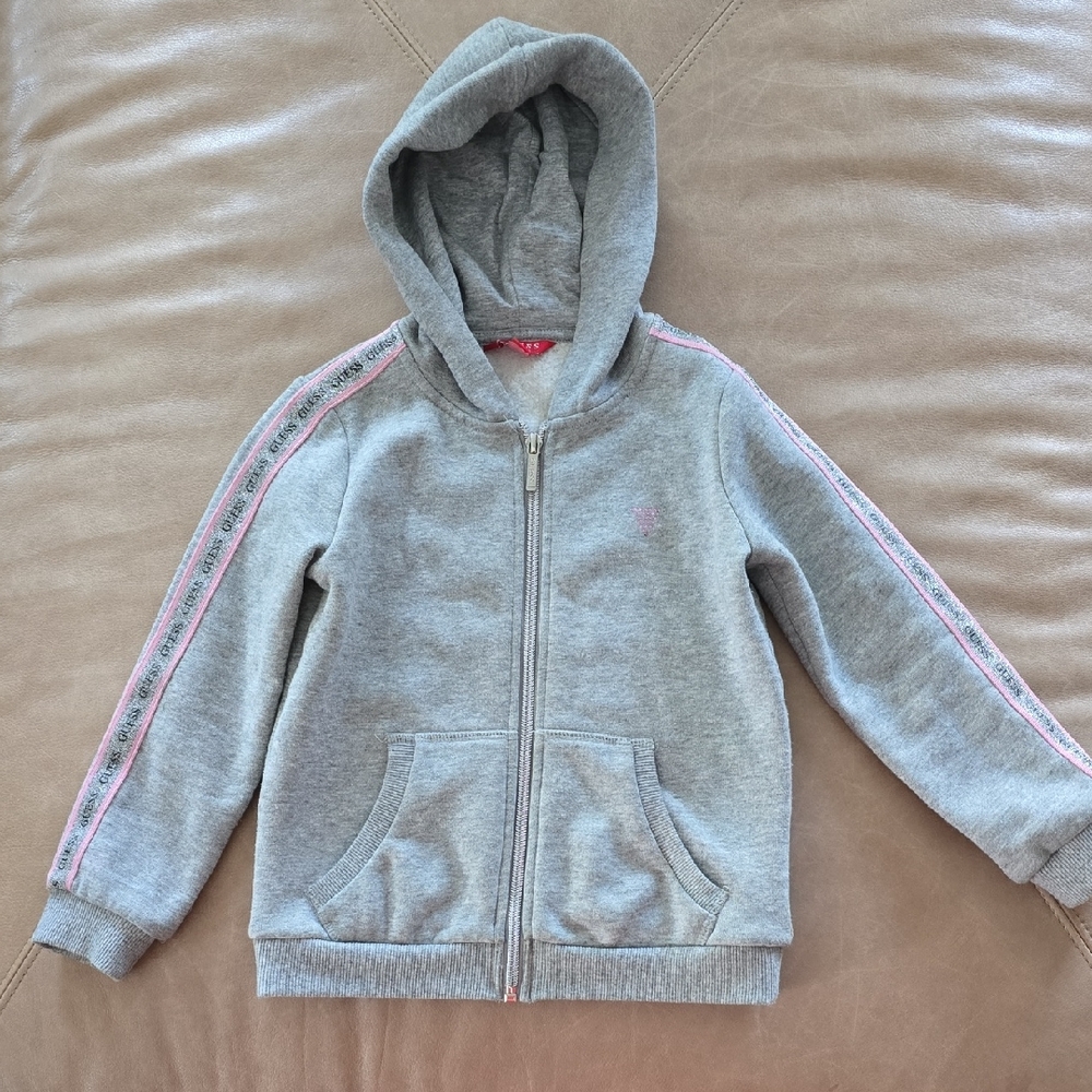 Guess Gray Hoodie with Pink Trim for Kids